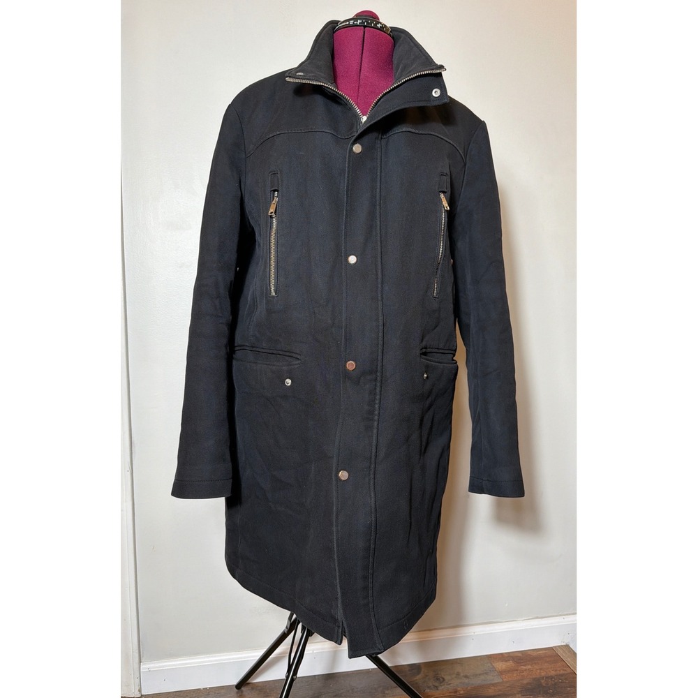 Zara Man Black Longline Parka Coat Quilted Lining XXL